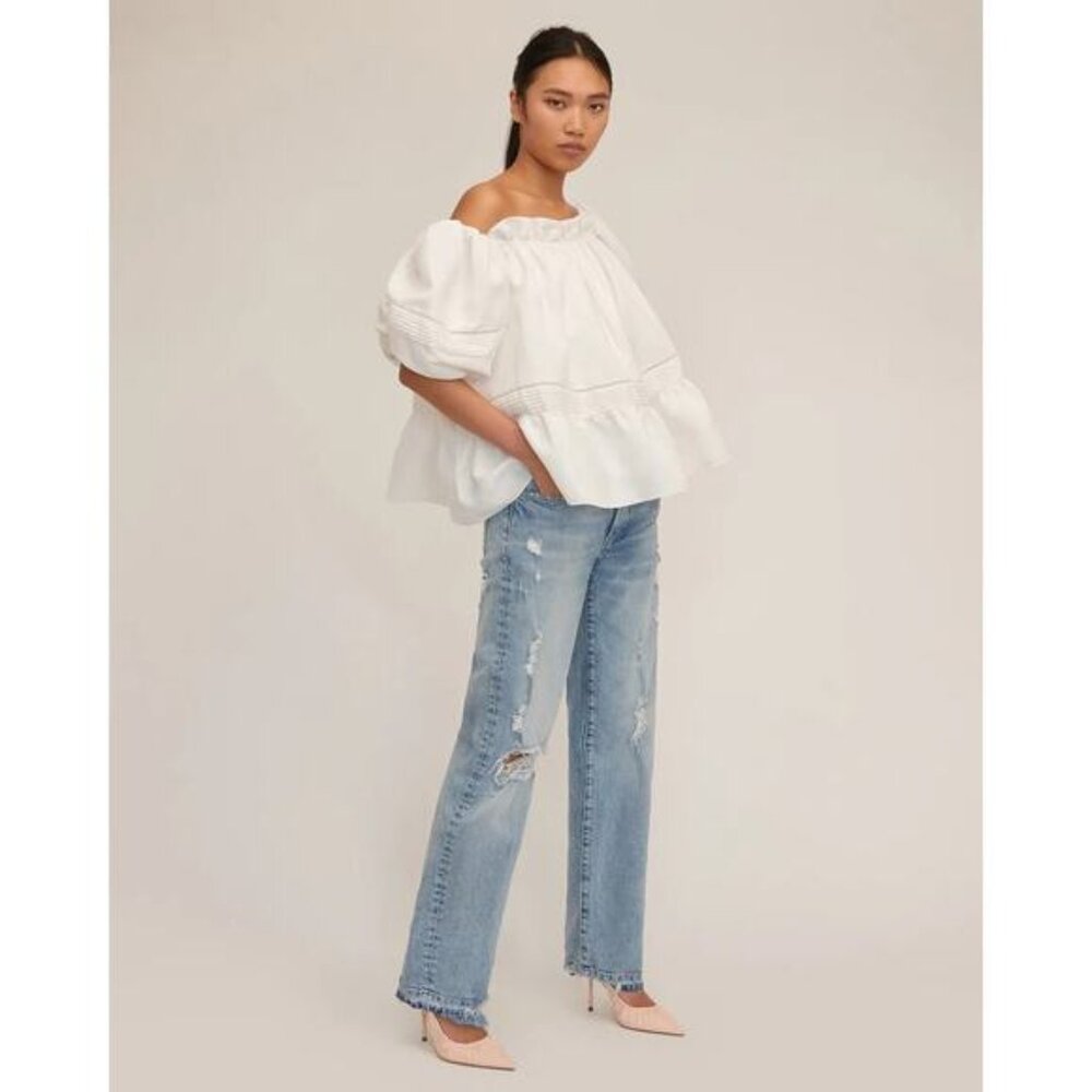 NWT Marissa Webb Aurelia Swing Puff Sleeve Off Shoulder White Top Size: Small